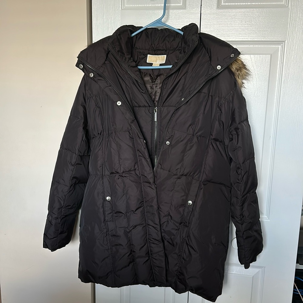 Michael kors womens black hooded puffy coat XL